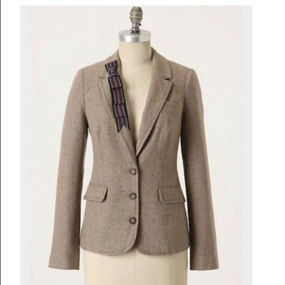 Anthropologie Cartonnier Frontrunner Equestrian Detailed Tweed Blazer 12